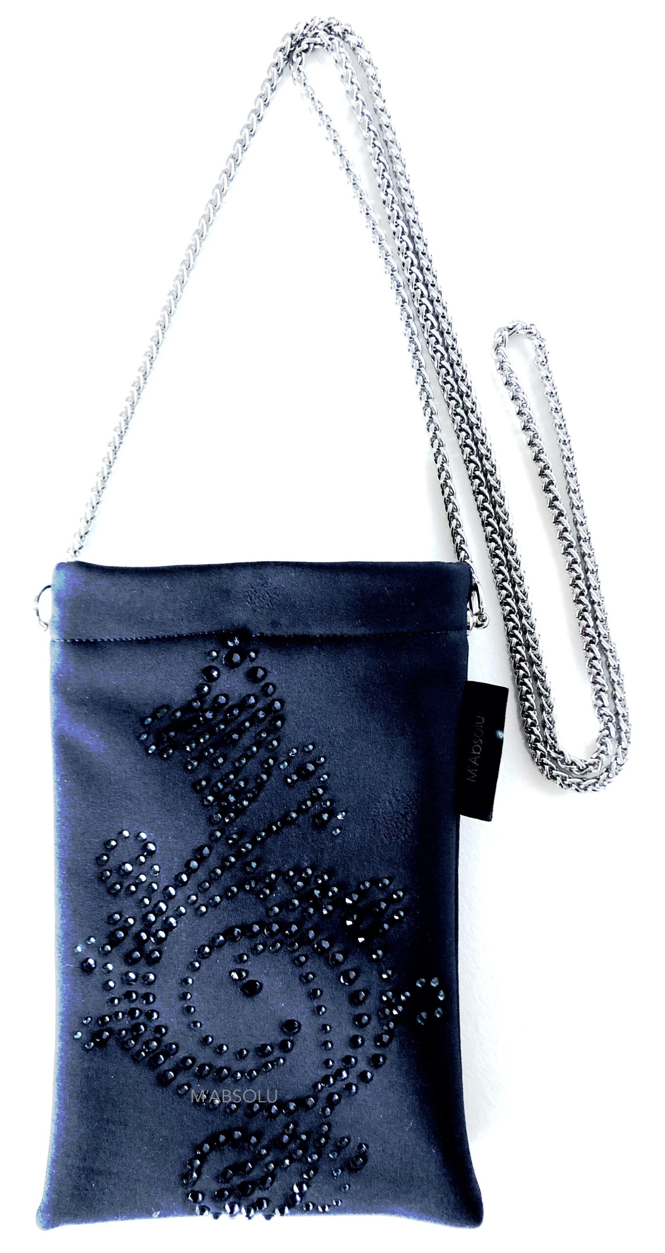 TUI "ALICE" NOIR SOFTSHELL AVEC STRASS "BLEU MARINE" ET CHAINETTE