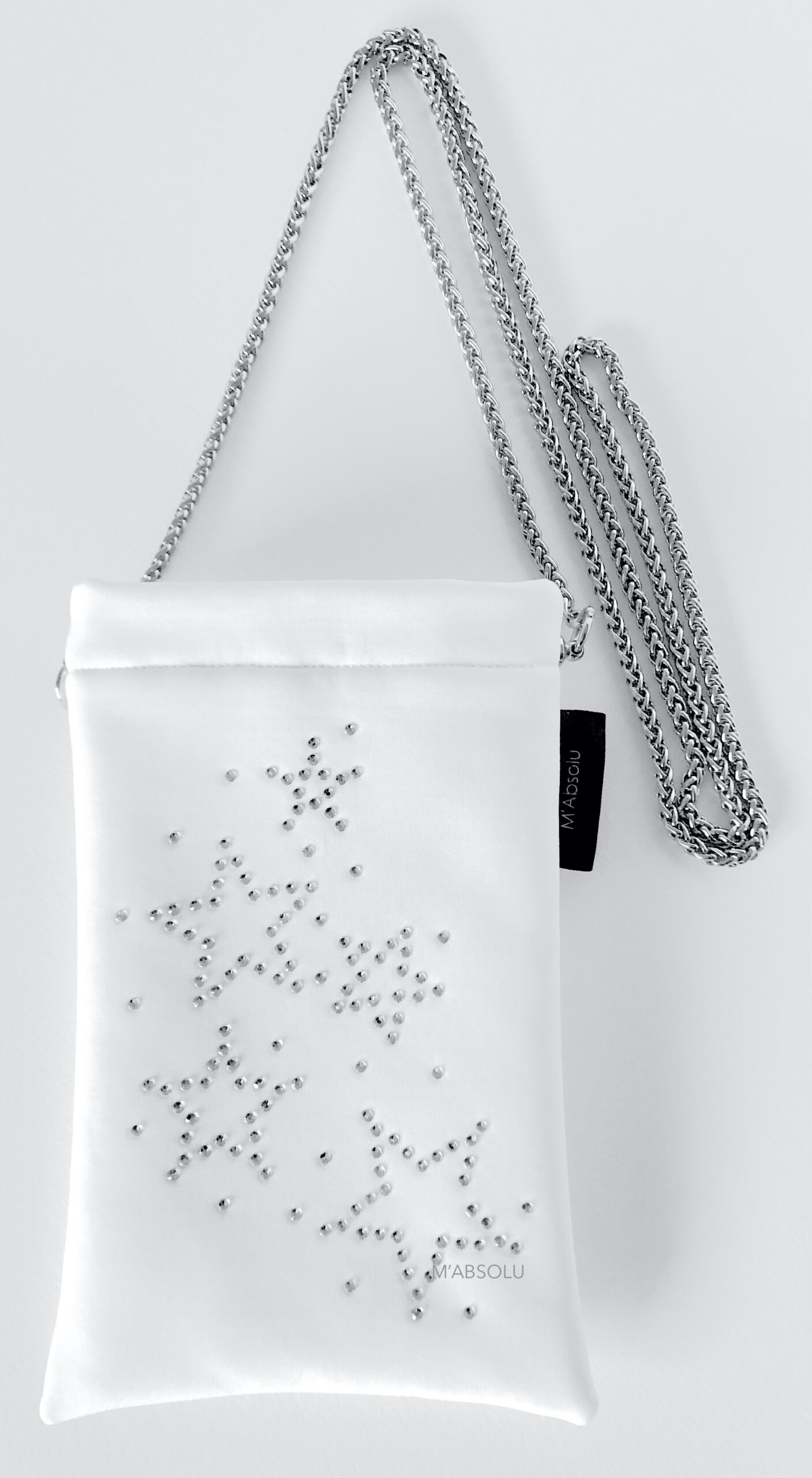 ÉTUI "ALICE" BLANC SOFTSHELL AVEC STRASS "ÉTOILE" ET CHAINETTE