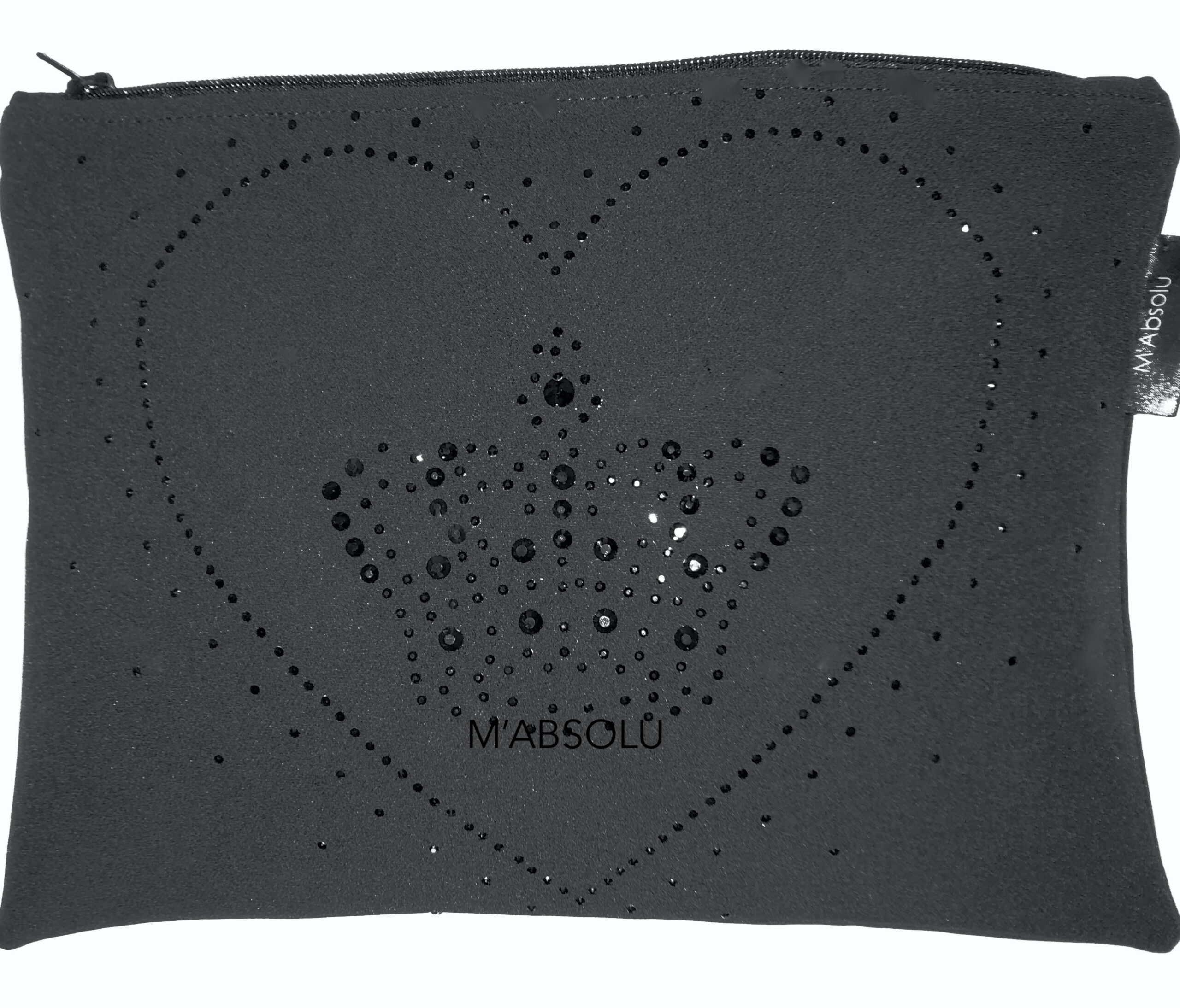 GRANDE POCHETTE "LOUISE " noire SOFTSHELL avec strass "coeur & couronne"