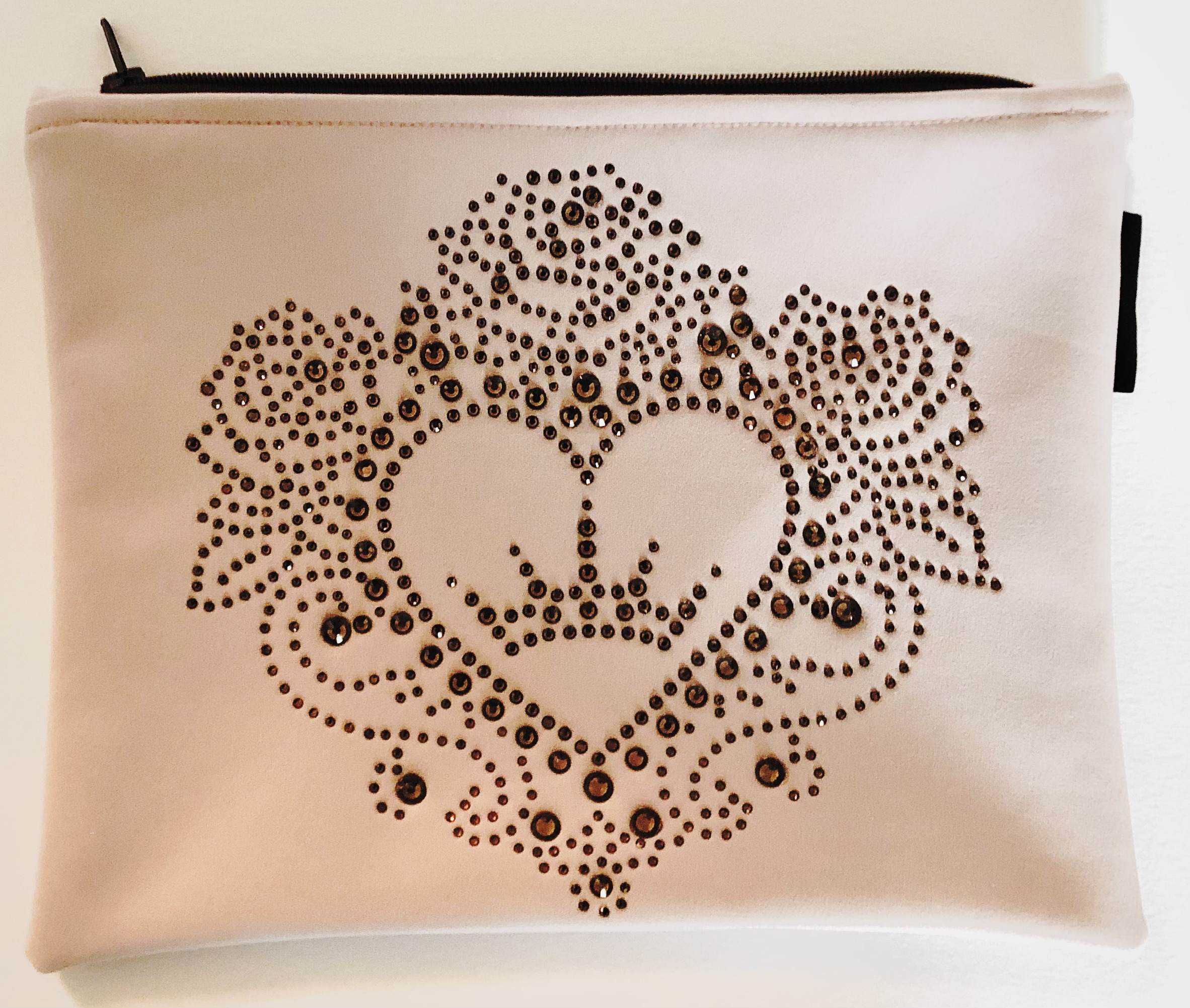 GRANDE POCHETTE "LOUISE " rose poudré SOFTSHELL avec strass "coeur, ROSE & couronne"