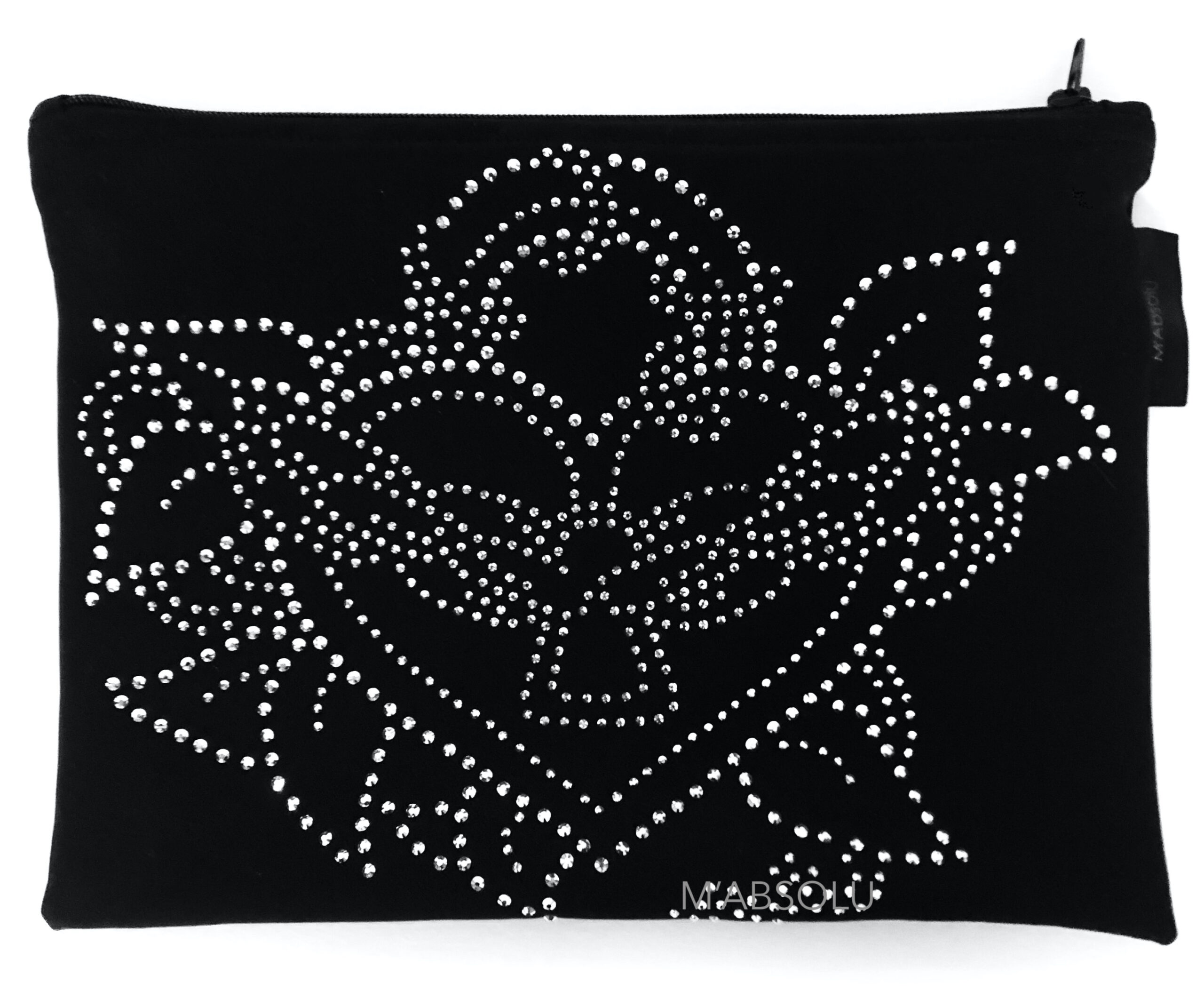 GRANDE POCHETTE "LOUISE " noire SOFTSHELL avec strass "coeur & cADENAS"