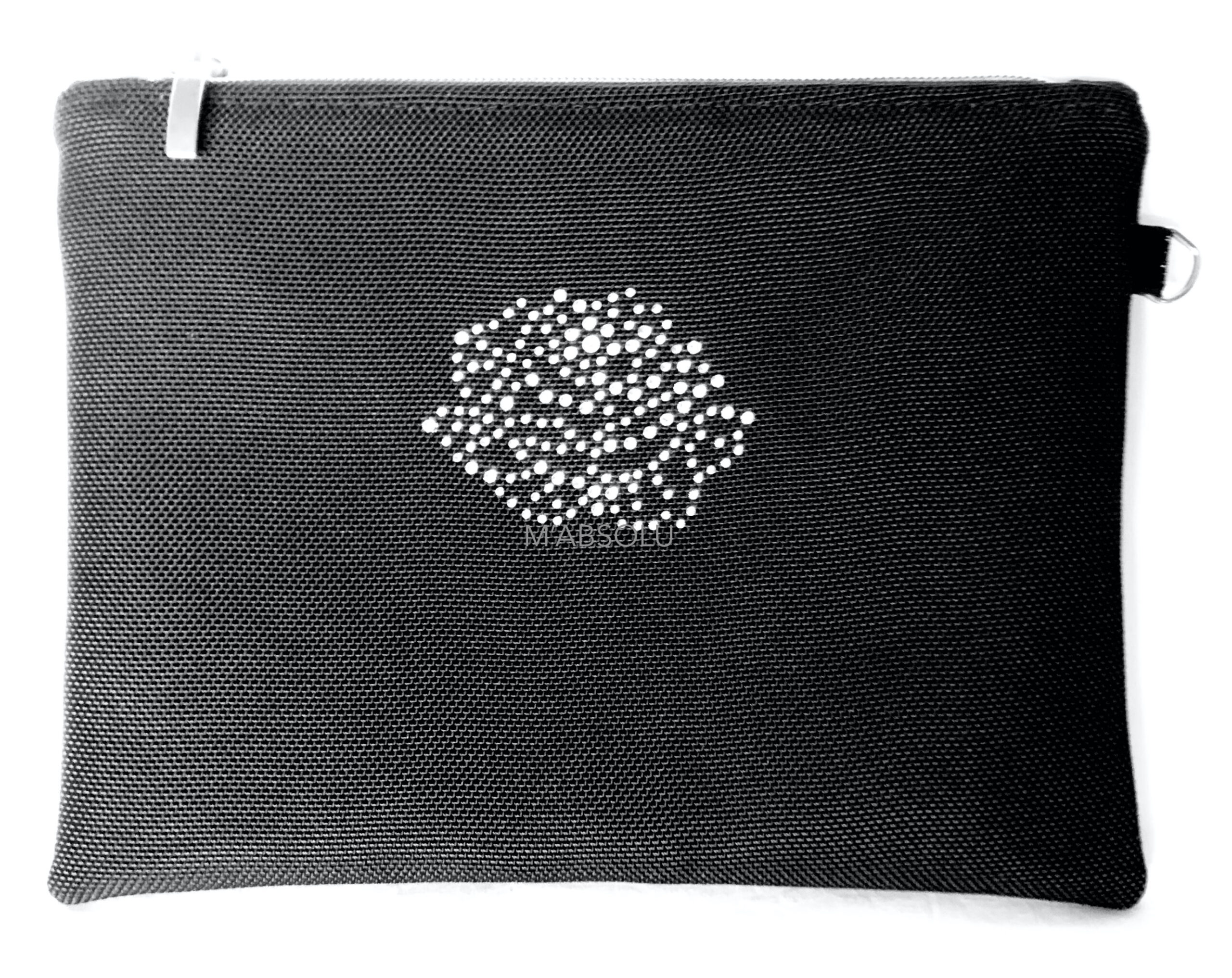 GRANDE POCHETTE "LOUISE " noire pvc luxe avec strass "rose"