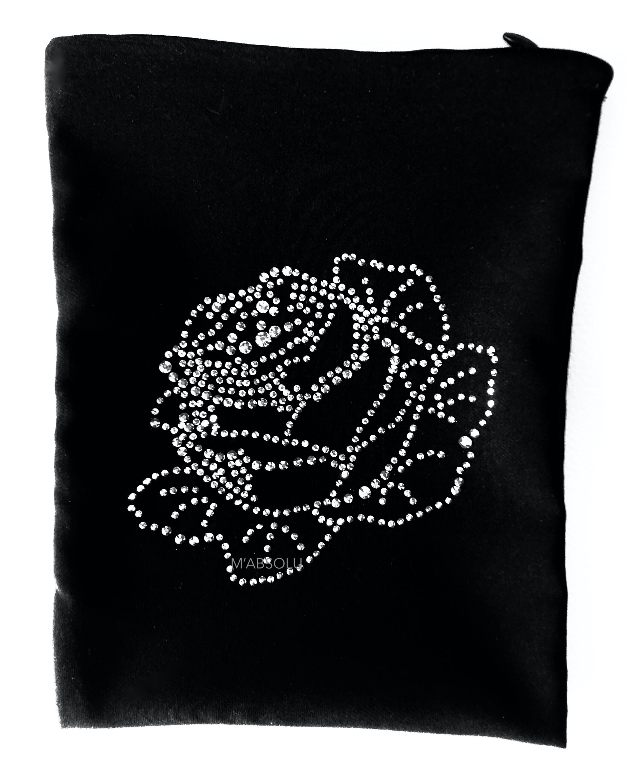 POCHETTE "LOUISE " NOIRE DOUBLE WEAVE AVEC STRASS "ROSE"