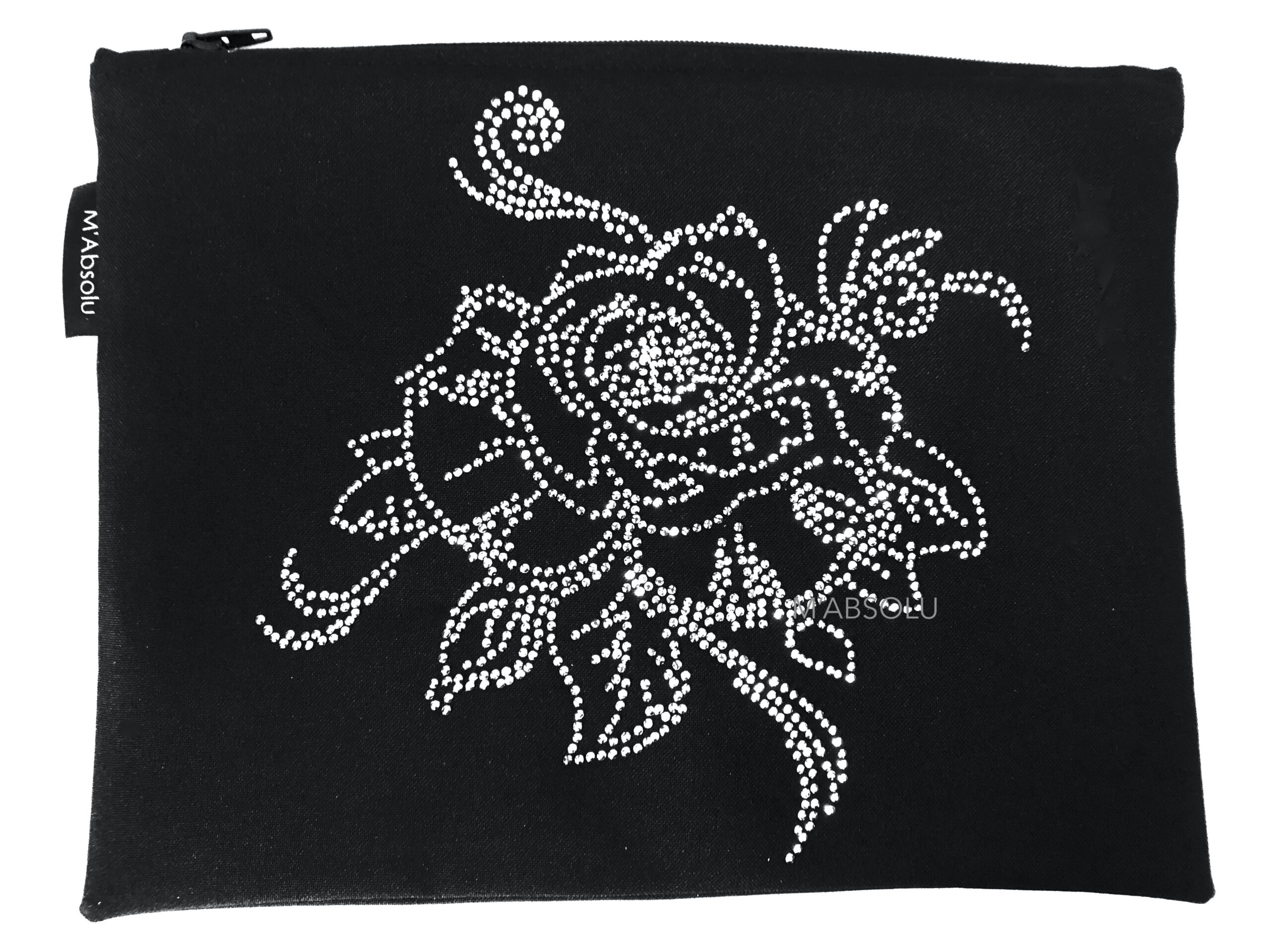 POCHETTE "LOUISE" NOIRE BURLINGTON AVEC STRASS "GRANDE ROSE"