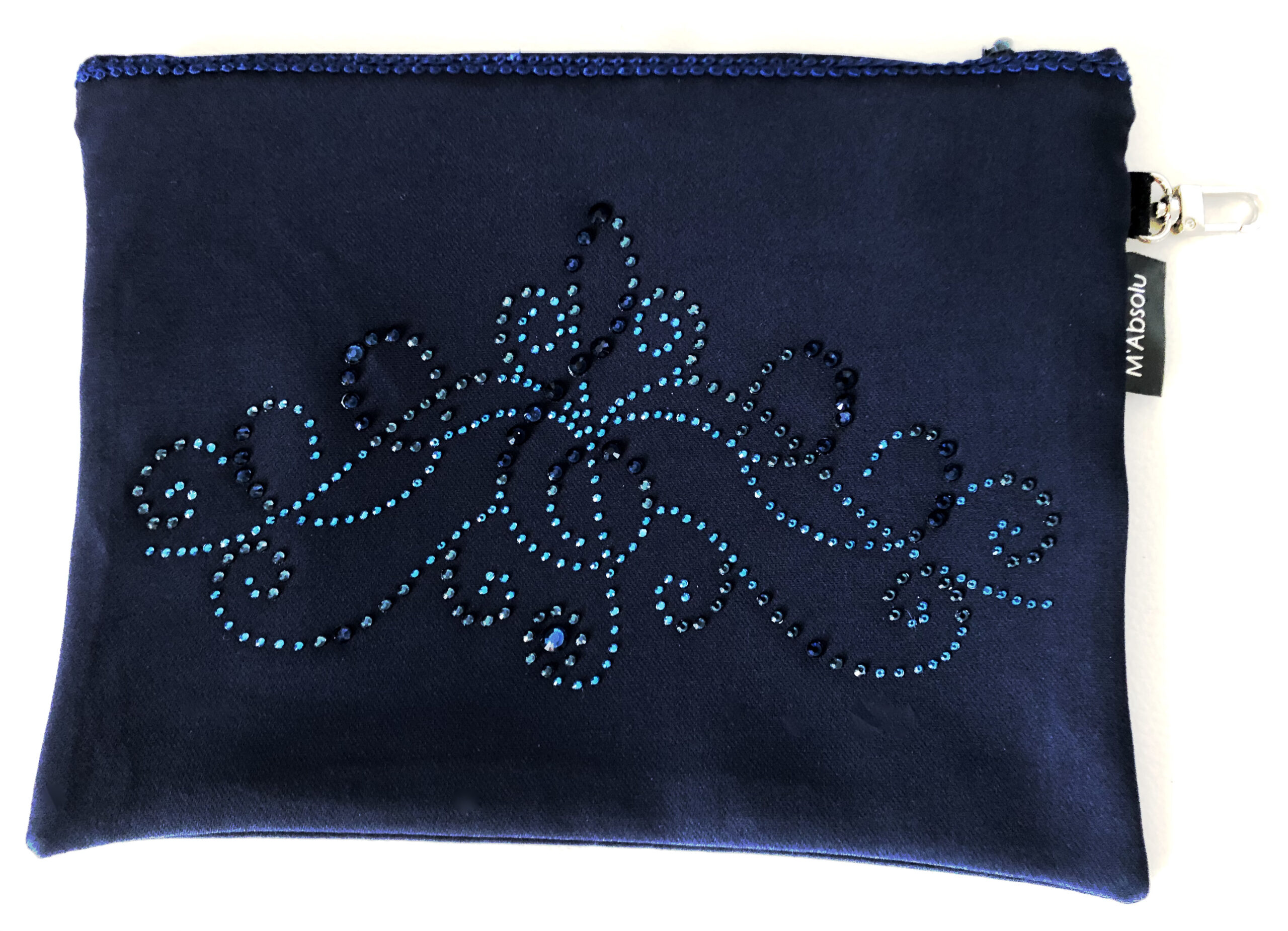 GRANDE POCHETTE "LOUISE " BLEU MARINE DOUBLE WEAVE avec strass "ORNEMENT"