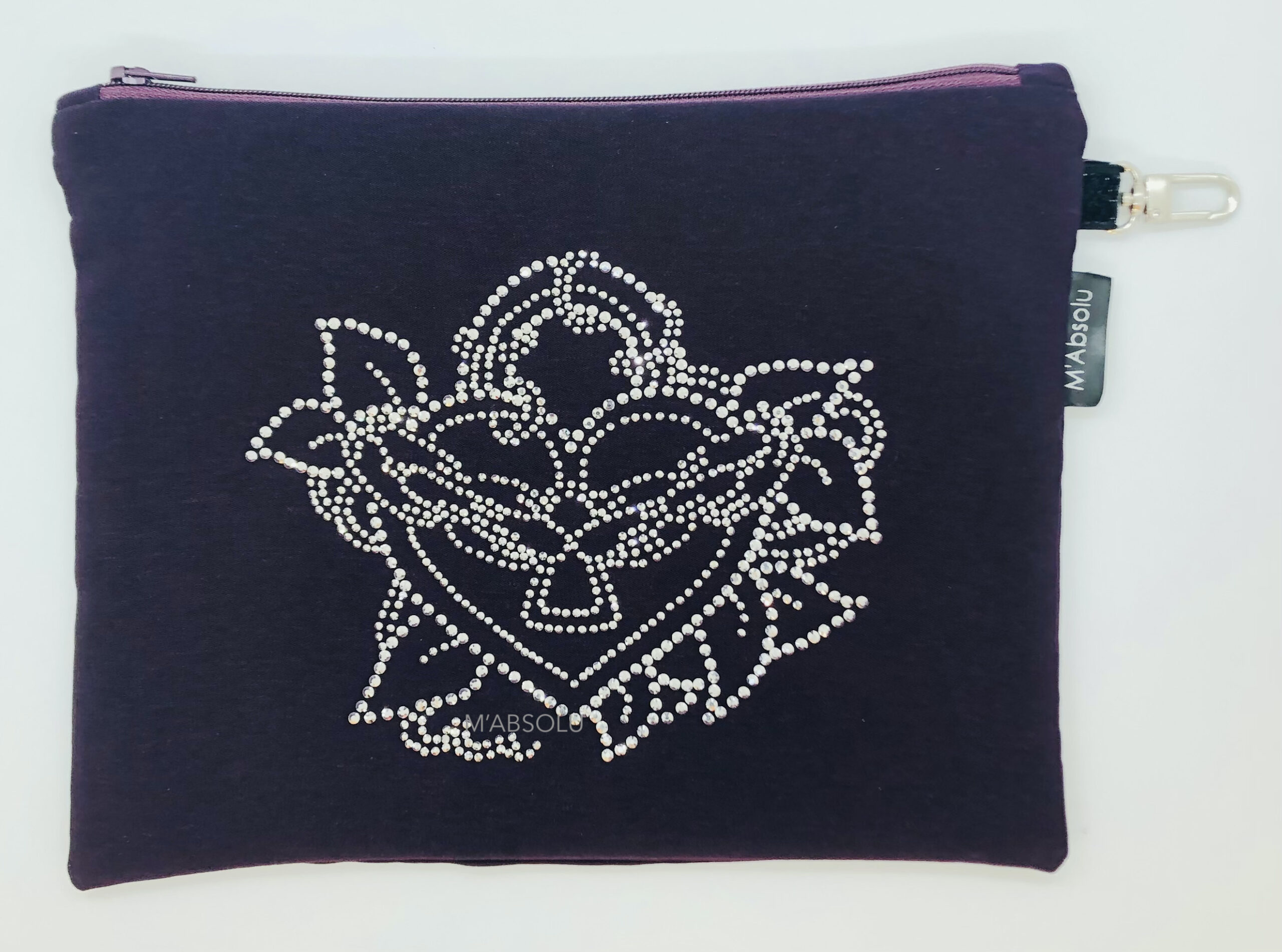 POCHETTE "LOUISE " prune avec strass "coeur & cadenas"