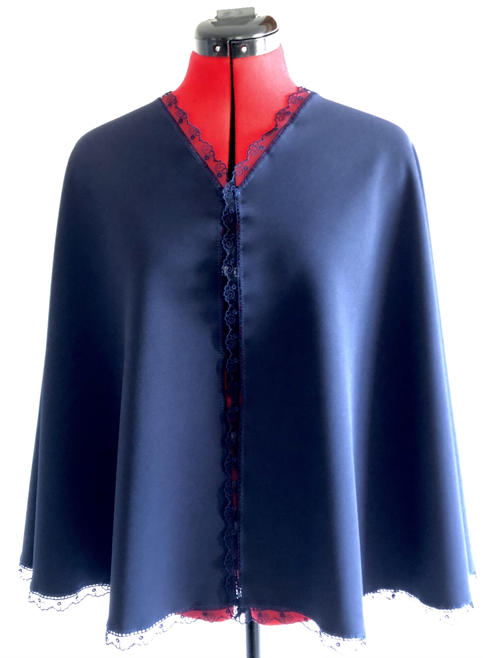 CAPELET DOUBLE WAVE « CALISTE » BLEU MARINE AVEC DENTELLE ET STRASS